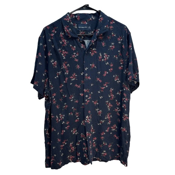 Lot Bundle 2 Abercrombie & Fitch XL Button Down Short Sleeve Shirt Floral Plaid - Picture 4 of 14